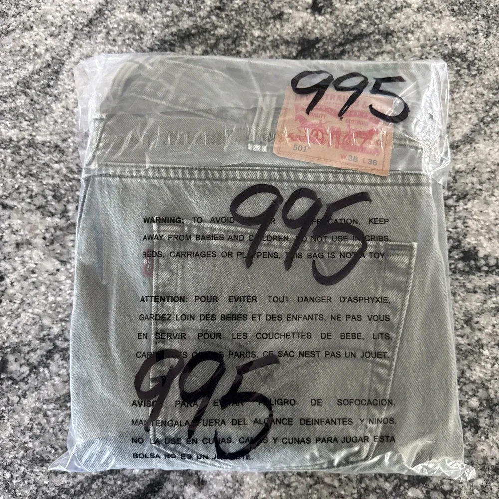 Levis 501 Jeans Mens 38x36 Green Button Fly Denim Pant Faded Original #995